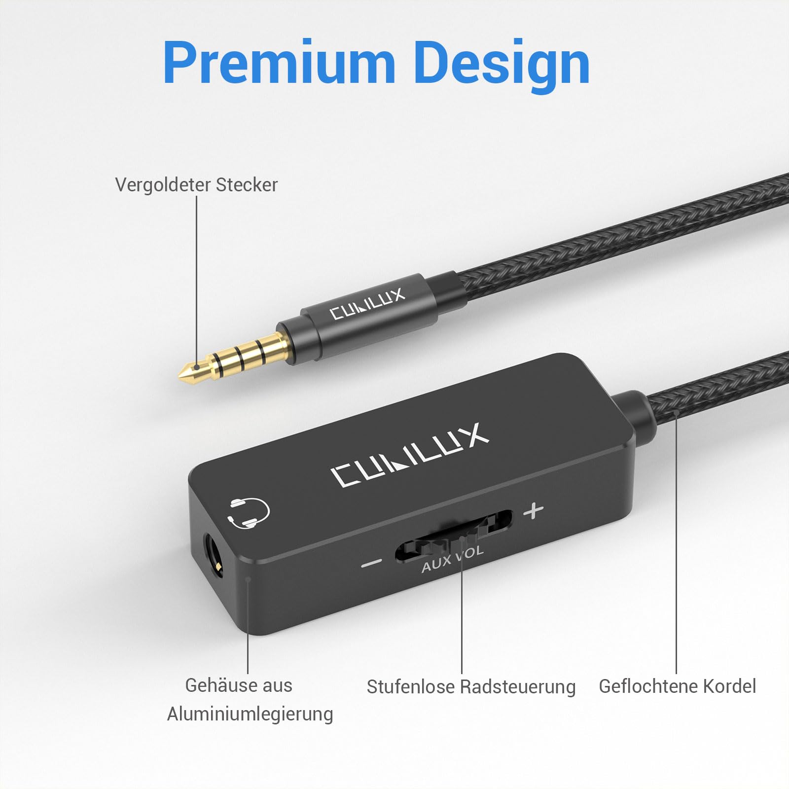 Cubilux 3,5 mm TRRS Lautstärke Dämpfer Kabel, 1/8 Zoll Verlängerung mit Audio Lautstärkeregler, In Line Volume Controller für Kopfhörer und Lautsprecher, 4 Fuß