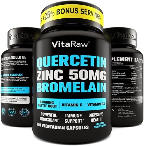 𝗪𝗜𝗡𝗡𝗘𝗥 Quercetin 500mg Supplement with Bromelain, Vitamin C, Zinc 50mg, & Vitamin D3 5000 IU - for Anti Inflammation, Immune Response, and Overall Health - 5 in 1 Immunity Health Supplement