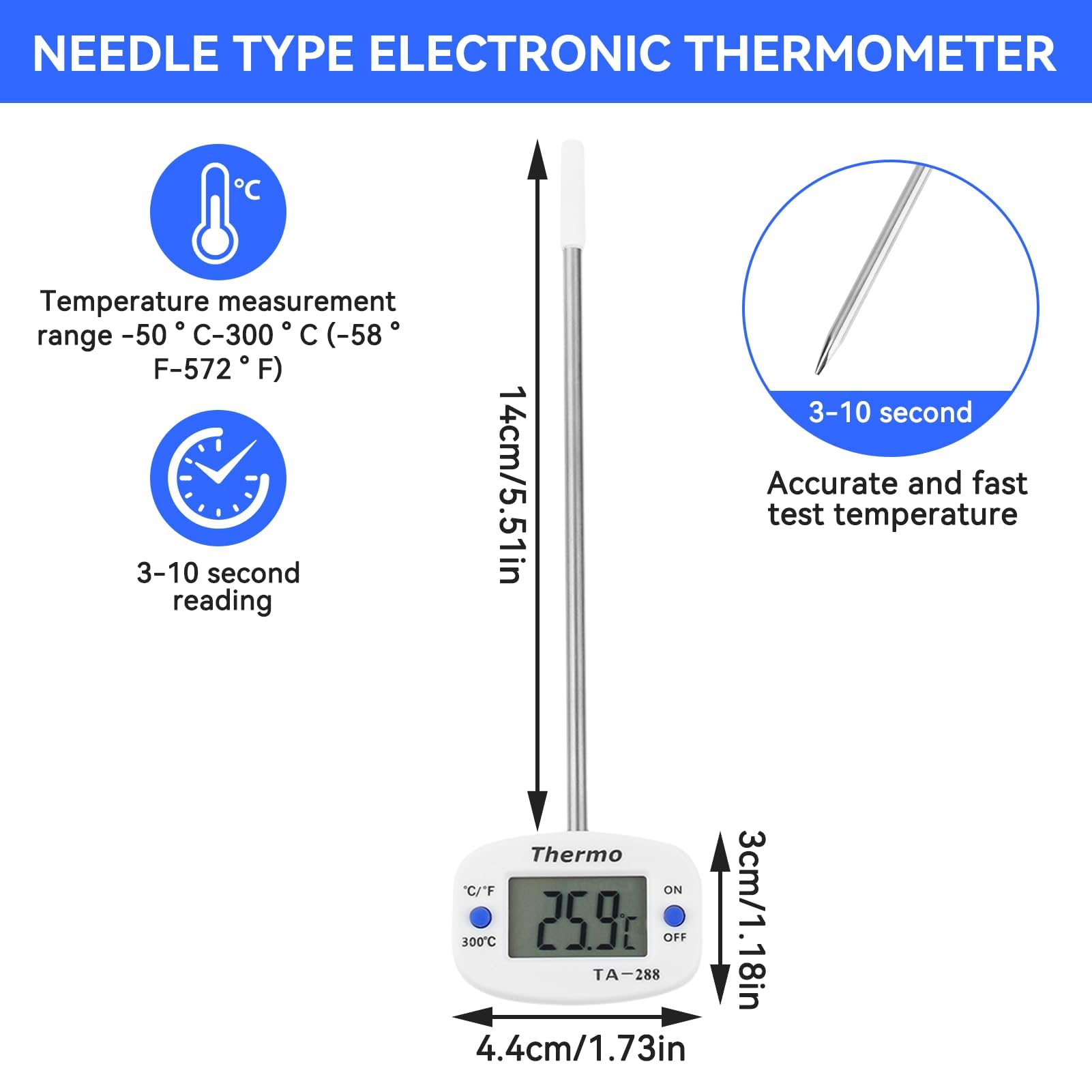 Termometro per latte, Multiuso Termometro digitale con sonda lunga per Liquido, Candela, Cibo, Carne