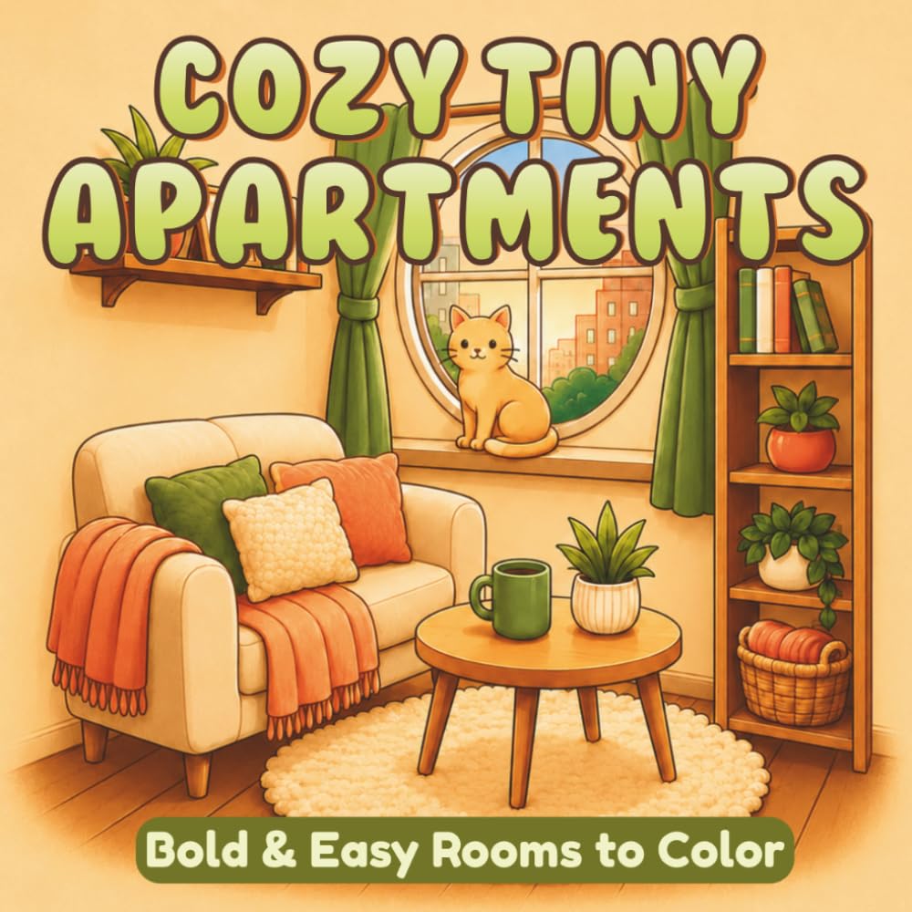 Cozy Tiny Apartments: Bold and Easy Coloring Book for Adults and Teens Featuring Cozy Rooms, Tiny Spaces and Relaxing Homebody Corners