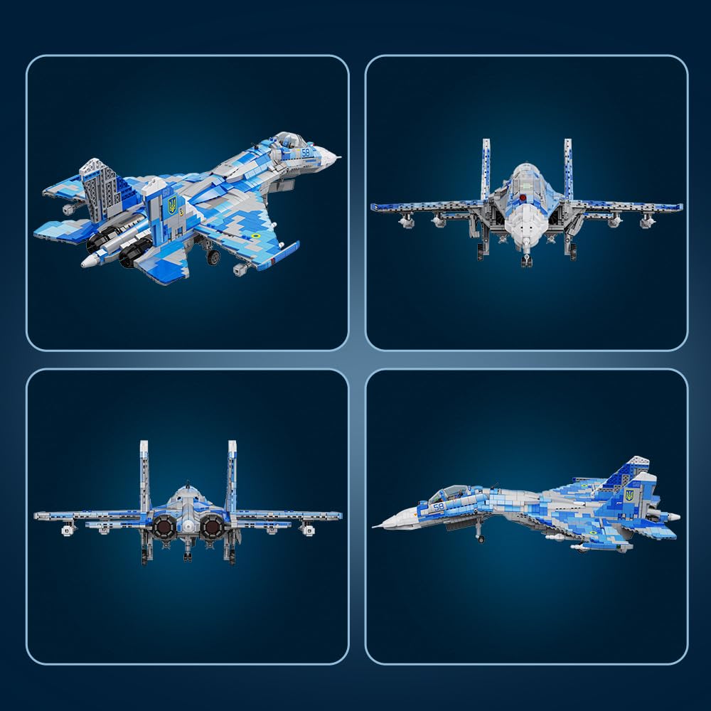 MISINI M8025 SU-27 Flanker Klemmbausteine Bausatz, MOC Militärflugzeug Modell mit Ständer und Namensschild, Kampfflugzeug Ausstellung Geschenk für Militärfans und Erwachsene Enthusiasten-2345 Stück