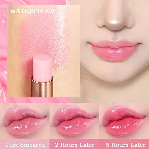 Miniatura 4 de Kaely Bálsamo labial teñido de melocotón, juego de maquillaje que cambia de color de lápiz labial PH, brillo de tinte de labios rosa claro, labios