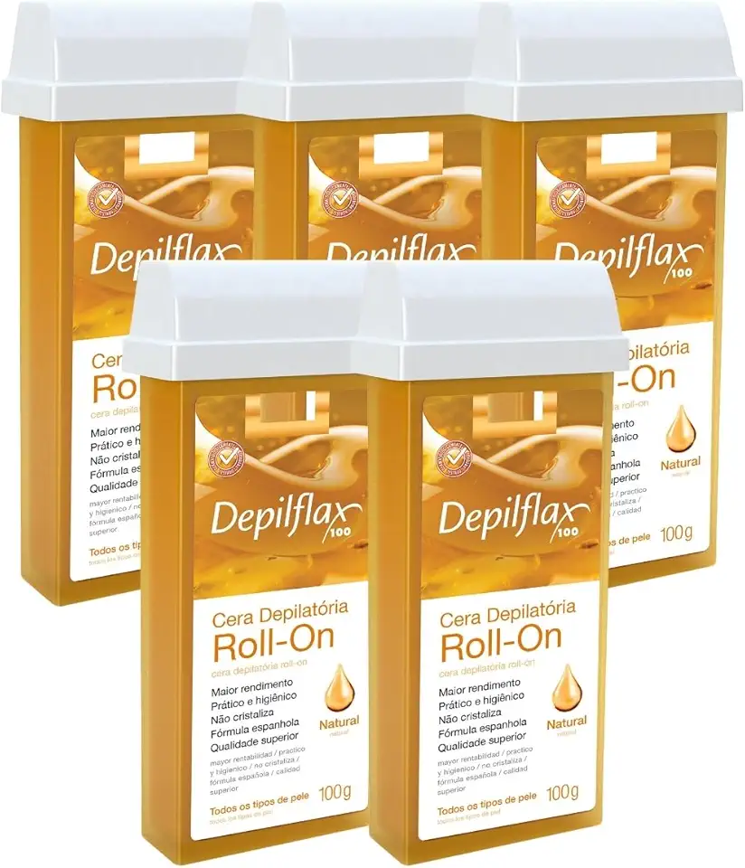 Kit 5 Refil Cera Depilatoria Corporal Profissional Depilação Roll On Depilflax Natural 100g