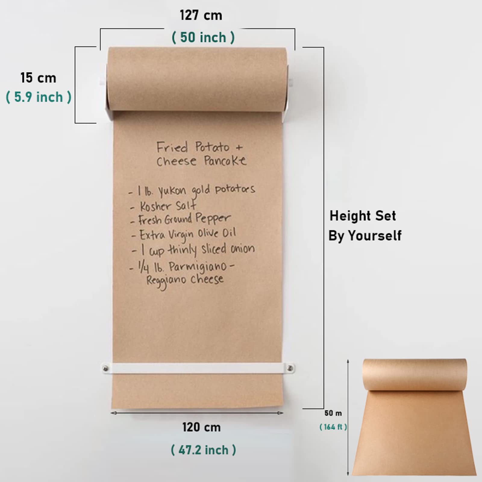 Distributeur et Coupe-Papier Kraft Mural, Support pour Rouleau de Papier, Tablette d'écriture, menus de Restaurant, Support en Acier Blanc
