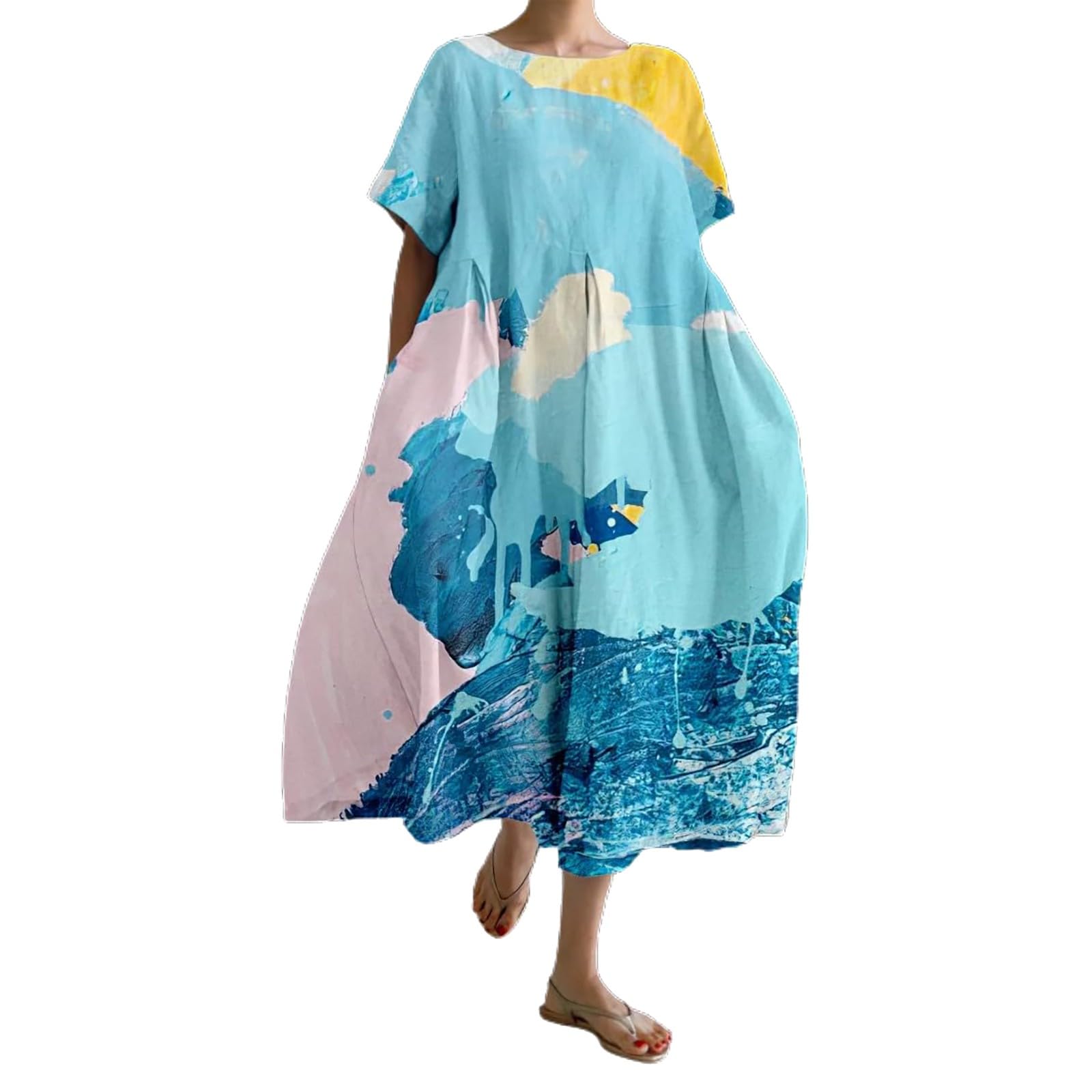 Dasfsagh Vestidos Mujer Casual Midi Vintage Camisa de Vestir Baratos Mujer Algodón Rectos Sueltos Bohemio, Asimétrico, Vestido Midi Fluido