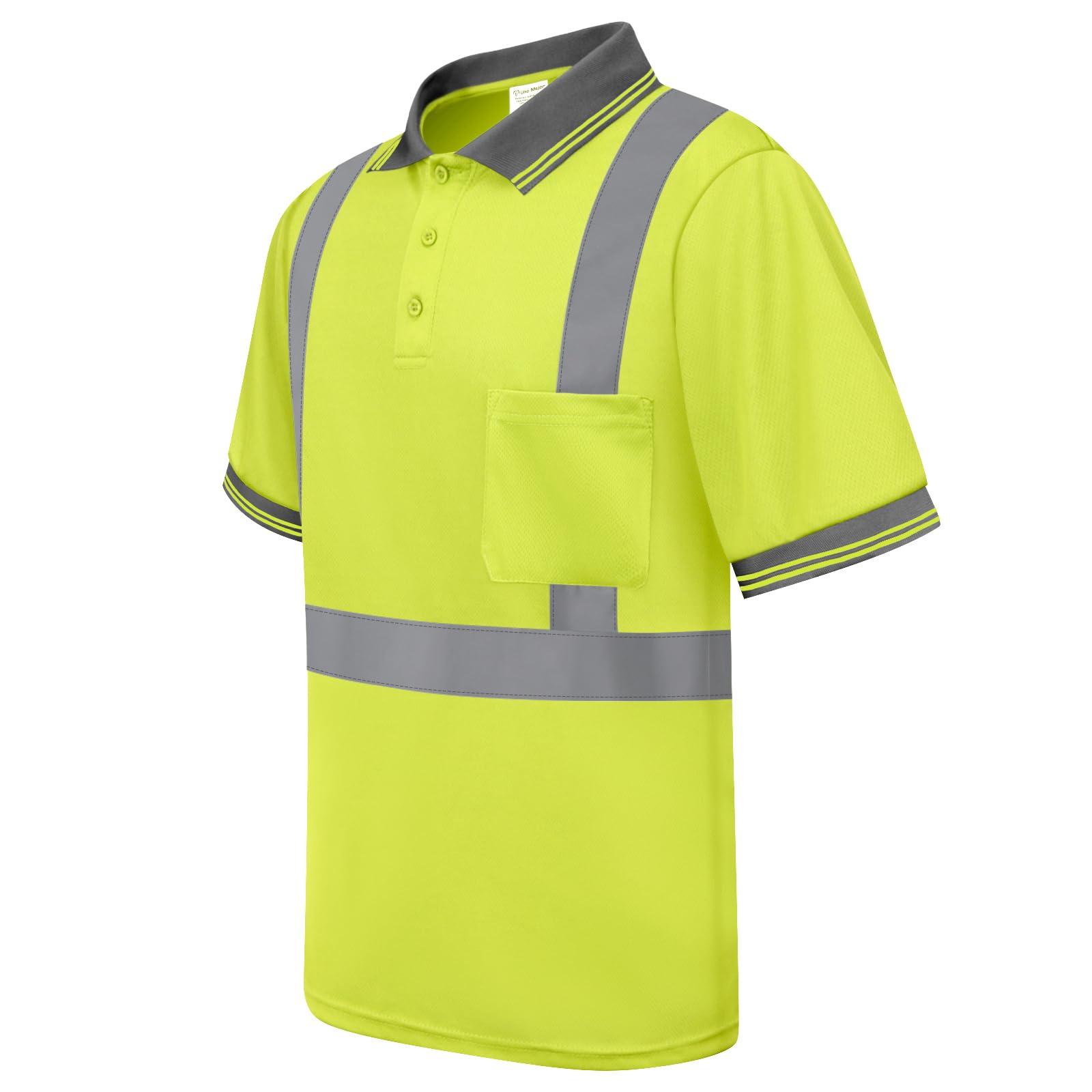 Uno Mejor High Visibility Polo Shirts for Men Class 3 Construction Shirts with Pocket, Hi Vis Reflective Safety Work Shirts for Men Women, Short