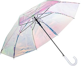 Iridescent Stick Umbrella, 50" Canopy Coverage, Crook Handle