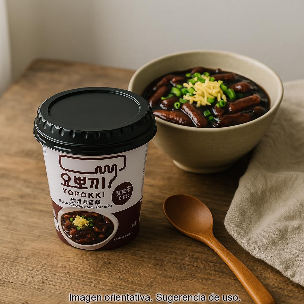Topokki Tteokbokki Coreano en Salsa Oscura Jjajang 120 g Listo en Minutos Snack y Comida Rápida de Arroz