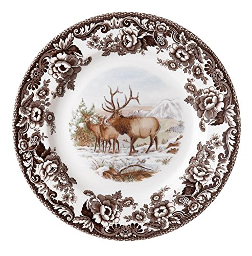 Spode Woodland Elk Salad Plate - American Wildlife Design, British Flowers Border for Rustic Dining, 8 Inch Fine Earthenware - Oven, Microwave, Freezer & Dishwasher Safe, Made in England Spode Woodland Elk Salad Plate - American Wildlife Design, British Flowers Border for Rustic Dining, 8 Inch Fine Earthenware - Oven, Microwave, Freezer & Dishwasher Safe, Made in England
