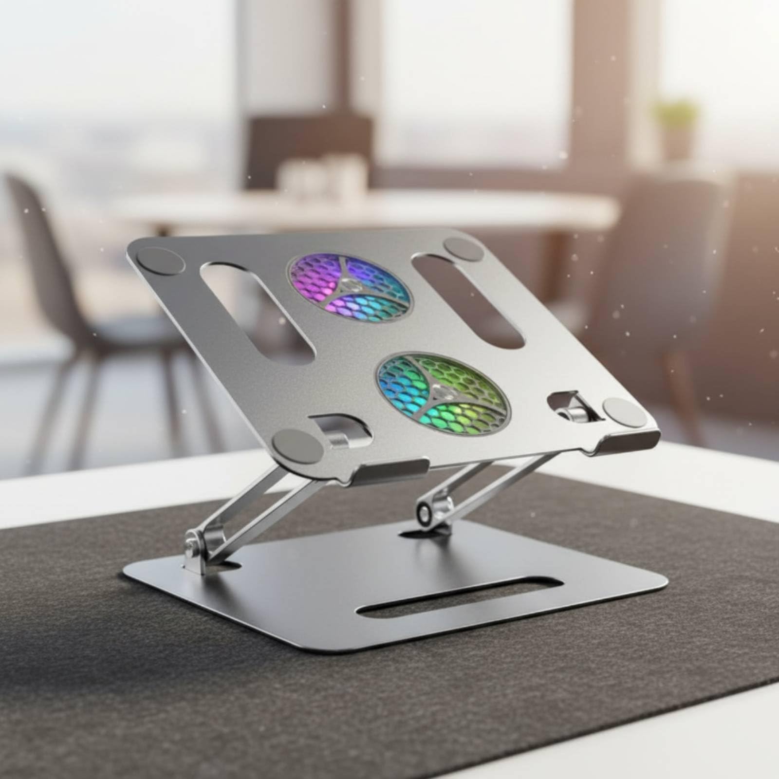 Supporto Raffreddamento Laptop Base Notebook Supporto Piattaforma Ventilata con Ventole Regolabile Pieghevole Telaio in Lega di Alluminio con Luci RGB, Grigio