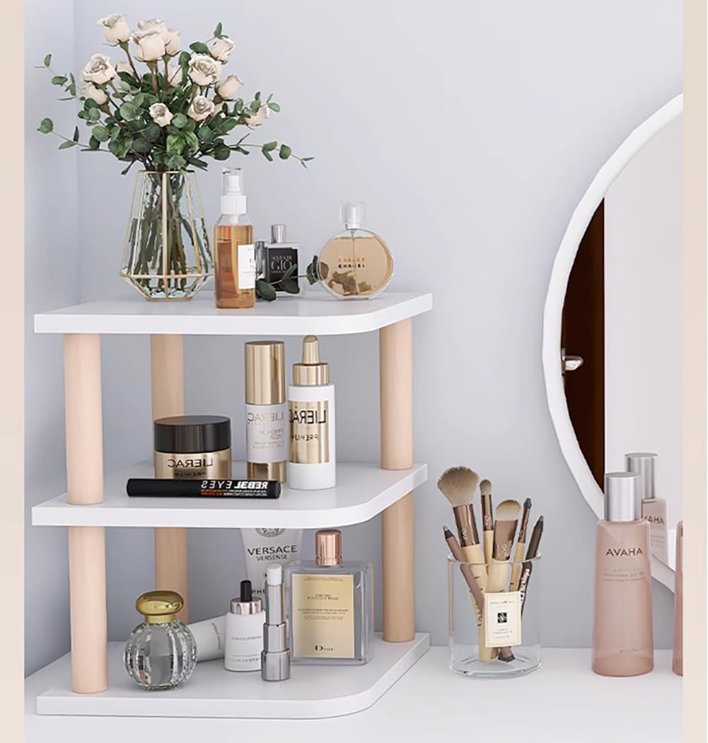 ホワイト木製シェルフ 3段 コーナーラック　飾り棚　アラベスク模様 ホワイト木製シェルフ 3段 コーナーラック 飾り棚 アラベスク模様