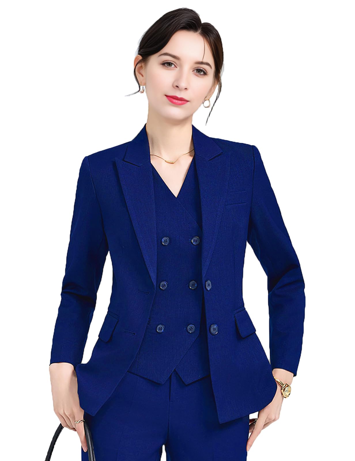 Pants Suits for Women Dressy Pant Suit 3 Piece Blazer Vest Pant Suit Set Two Buttons Business Suits