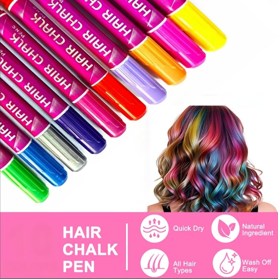 Miniatura 5 de Tiza para el cabello para niñas, kit de color temporal con 10 bolígrafos (azul, verde, gris, rosa, morado)  Juguete de maquillaje seguro para niños