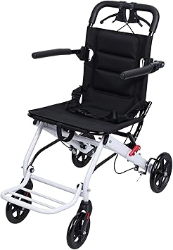 Modern Aluminum Lightweight Foldable Transport Wheelchair, Attendant & Transit Travel Wheelchair, Supports 180lbs, Black