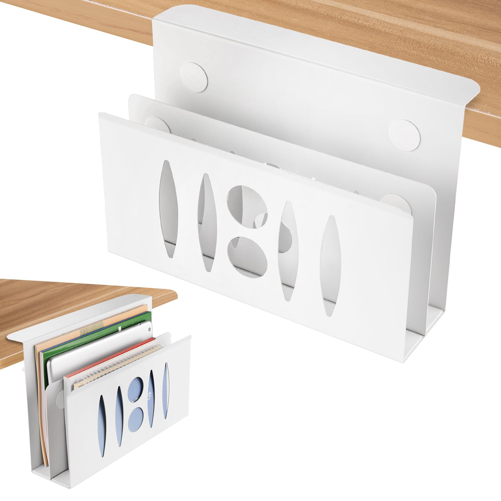 Soporte Lateral para Ordenador portátil, de Acero, sin Necesidad de taladrar, para MacBook Pro/Air, portátil, iPad, Libros (Doble Capa Blanca)