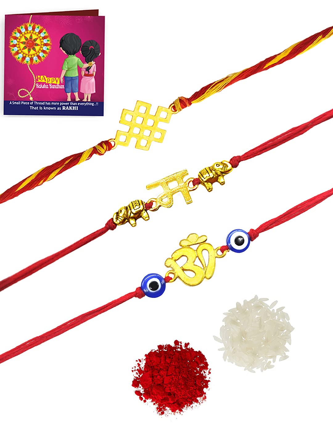 Yellow Chimes Combo of 3 Pcs Handmade Dori Worked Gold Toned OM Initial Letter M and Celtic Design Evil Eye Beads Rakhi for Brother with Roli & Chawal, Red, Gold (YCTJRK-23BHAY-GL) (B098DL45CB) Amazon Price History, Amazon Price Tracker