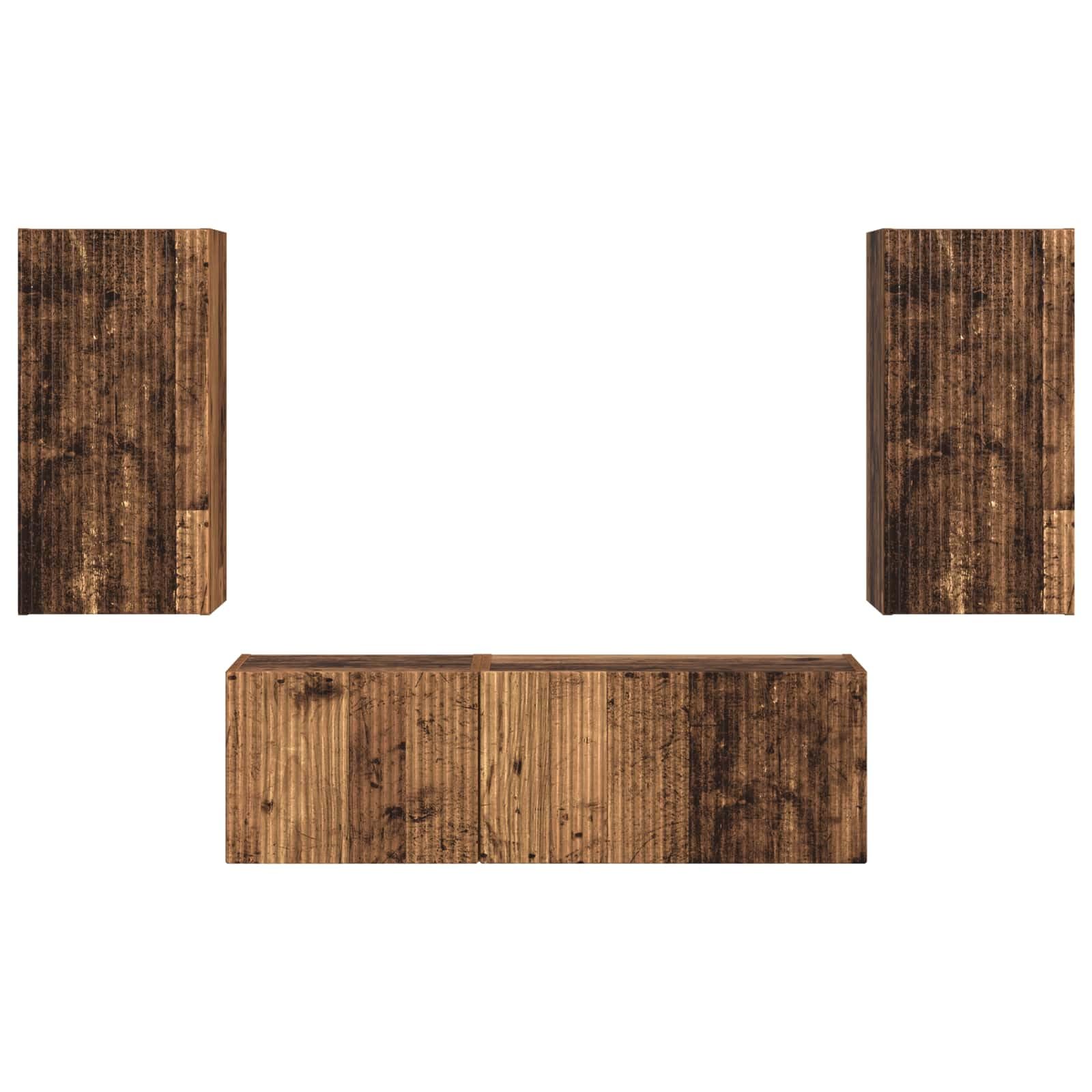Set da 4 Mobili Porta TV a Parete in Legno Ingegnerizzato | Credenza sospesa per soggiorno con ante a ribalta 90 gradi e ripiani interni, ideale per riordinare console e DVD.