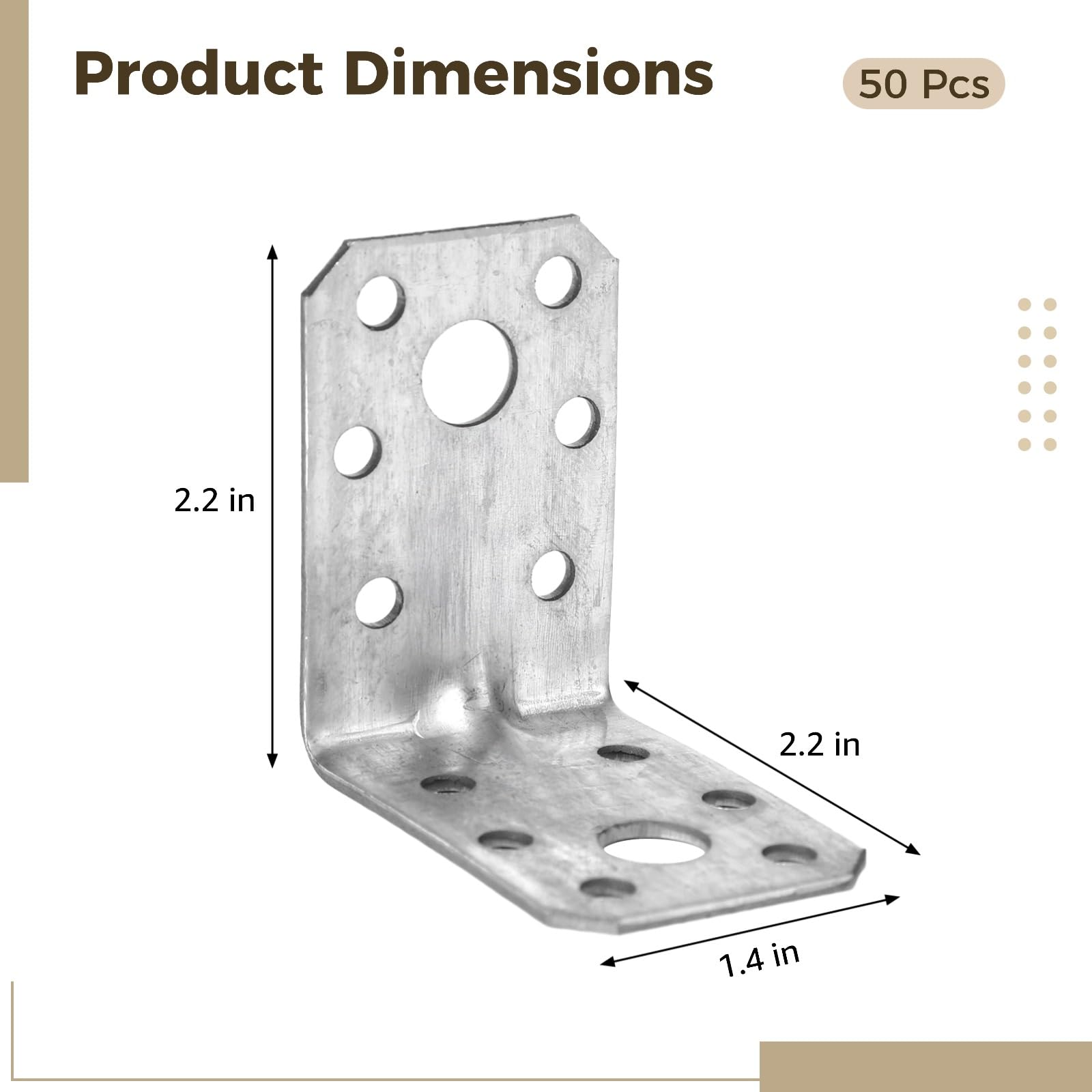50 Stk. L-Winkelverbinder für Holz, Stahl-Winkelhalter 5,6 x 5,6 x 3,6 cm, 90-Grad-Eckverbinder, Mehrloch-Design für Möbel, Regale, Holzplatten, mit gleichmäßiger Lochanordnung