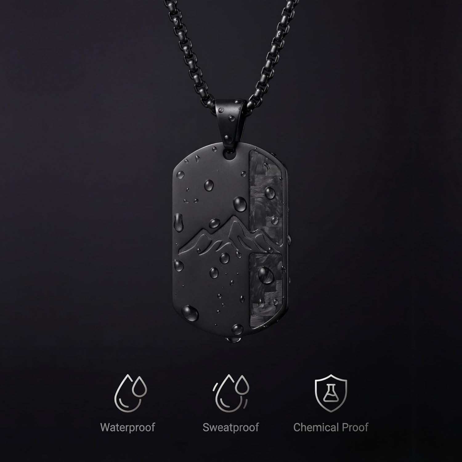 Love You This Much Through Thick and Thin Dog Tag Promise Necklace for Men - Genuine Carbon Fiber & 316L Surgical Steel Promise Jewelry - Unique One-of-a-Kind Pattern - 22.5" Waterproof & Hypoallergenic Chain with Luxury Gift Box