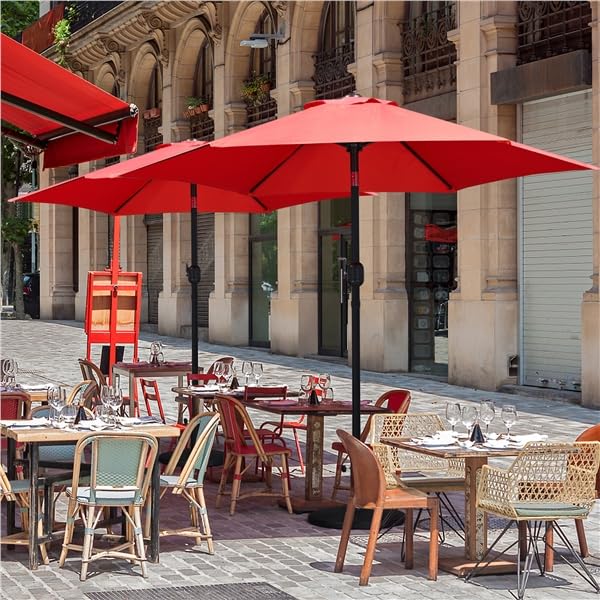 Yaheetech Parasol przeciwsłoneczny, ogrodowy, Ø 230 cm, parasol balkonowy z 6 żebrami, okrągły, ochrona przed słońcem, na taras, na balkon, czerwony