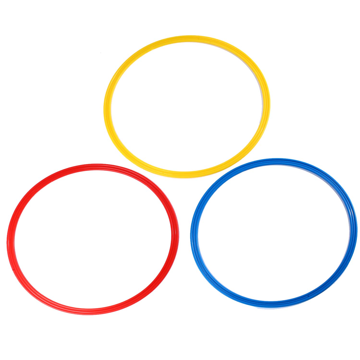 Anillos de coordinación – Juego de 12 aros de coordinación en amarillo, rojo y azul I Anillos de agilidad para el entrenamiento en el deporte I Neumáticos de fitness con bolsa