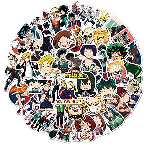 My Hero Academia Stickers for Teens Laptop 50pcs Pack, MHA Anime Stickers, Cool Cartoon Laptop Water Bottles Phone Skateboard Car Bike Luggage Bumper Decals