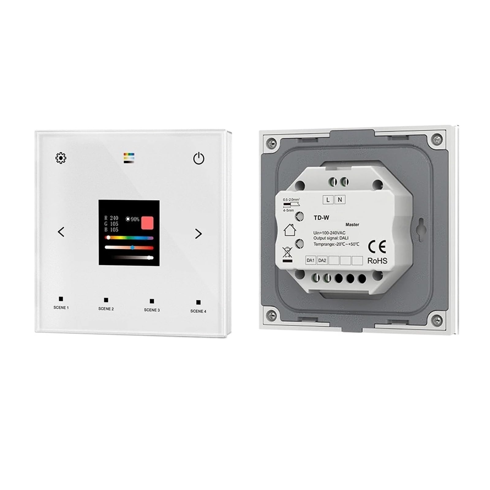 Controlador LED 5 en 1 AC 110V 220V con panel táctil de pared TD-W White
