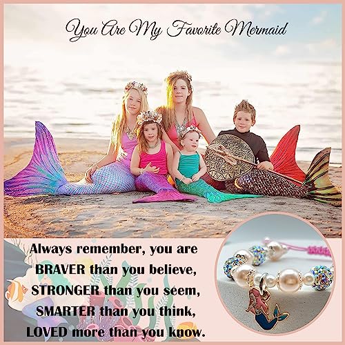 Cute Mermaid Bracelet Pink Pearl and Rhinestone Bracelet Mermaid Gifts for Daughter Niece Mermaid Lover Stuff Birthday Gifts4