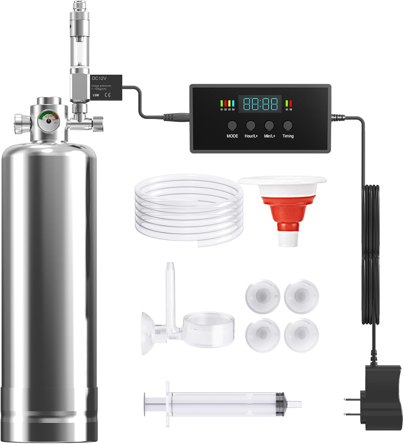 ZRDR Aquarium Co2 Generator System New Upgraded Automatic Timing Motor Valve 2L with Pressure Gauge Bubble Counter for Aquarium Plants，Stable Output