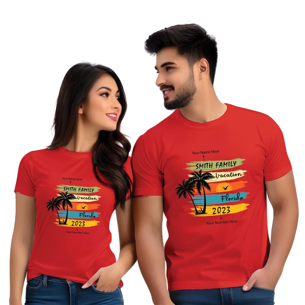 Bouncy ToonzCouple T Shirts for Couple-Husband Wife Matching Dress-Couple Tshirt Combo- Regular Fit Cotton Round Neck Half Sleeve (cus-Couple-famvacation)