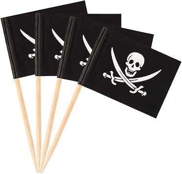 100 Pack Pirate Flag Toothpicks Cupcake Topper Picks for Halloween Themed Birthday Party Cake Decorations