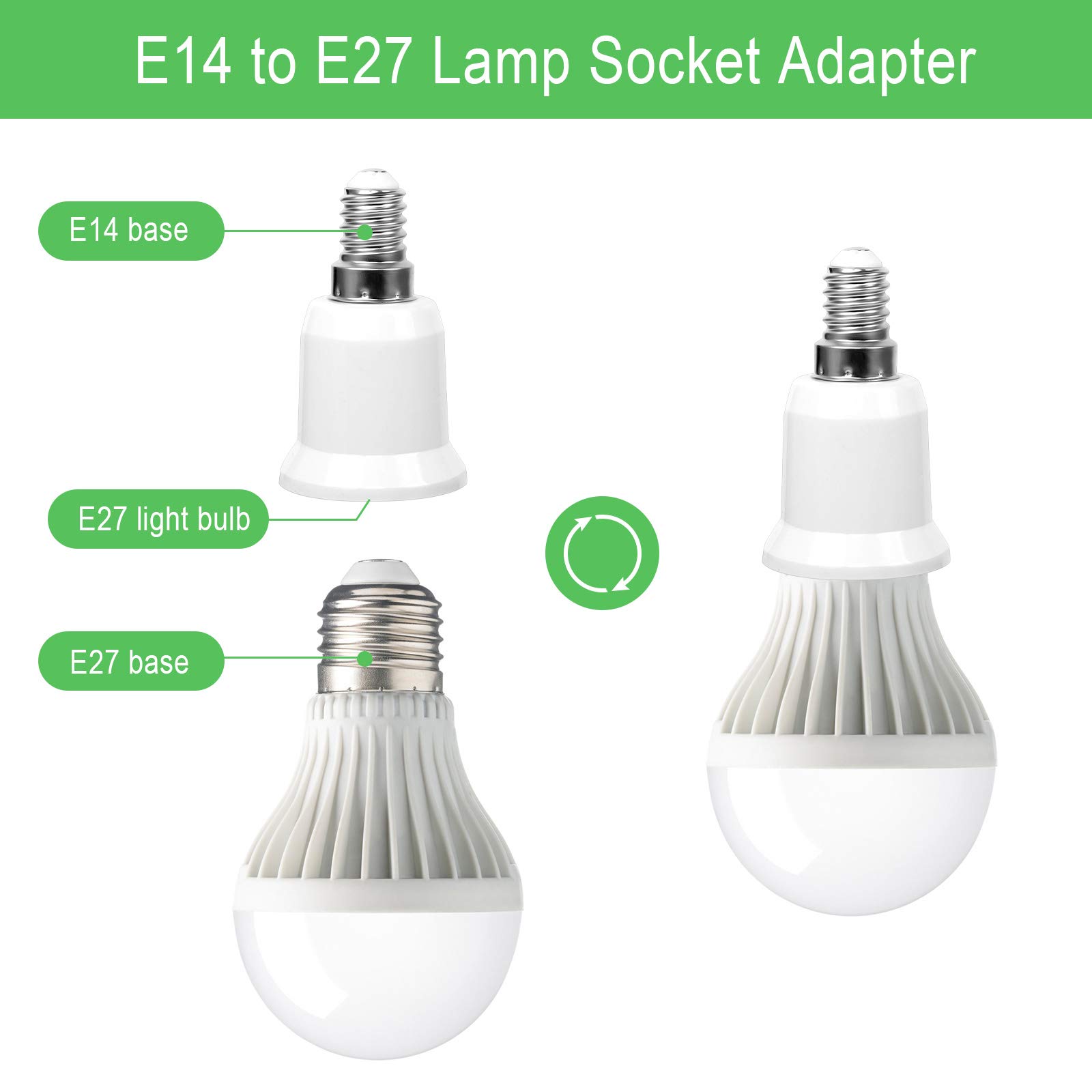 Lot De 6 Adaptateurs Douille E27 Vers E14 - Kundorf - Pour Ampoules LED, Halogènes - Blanc