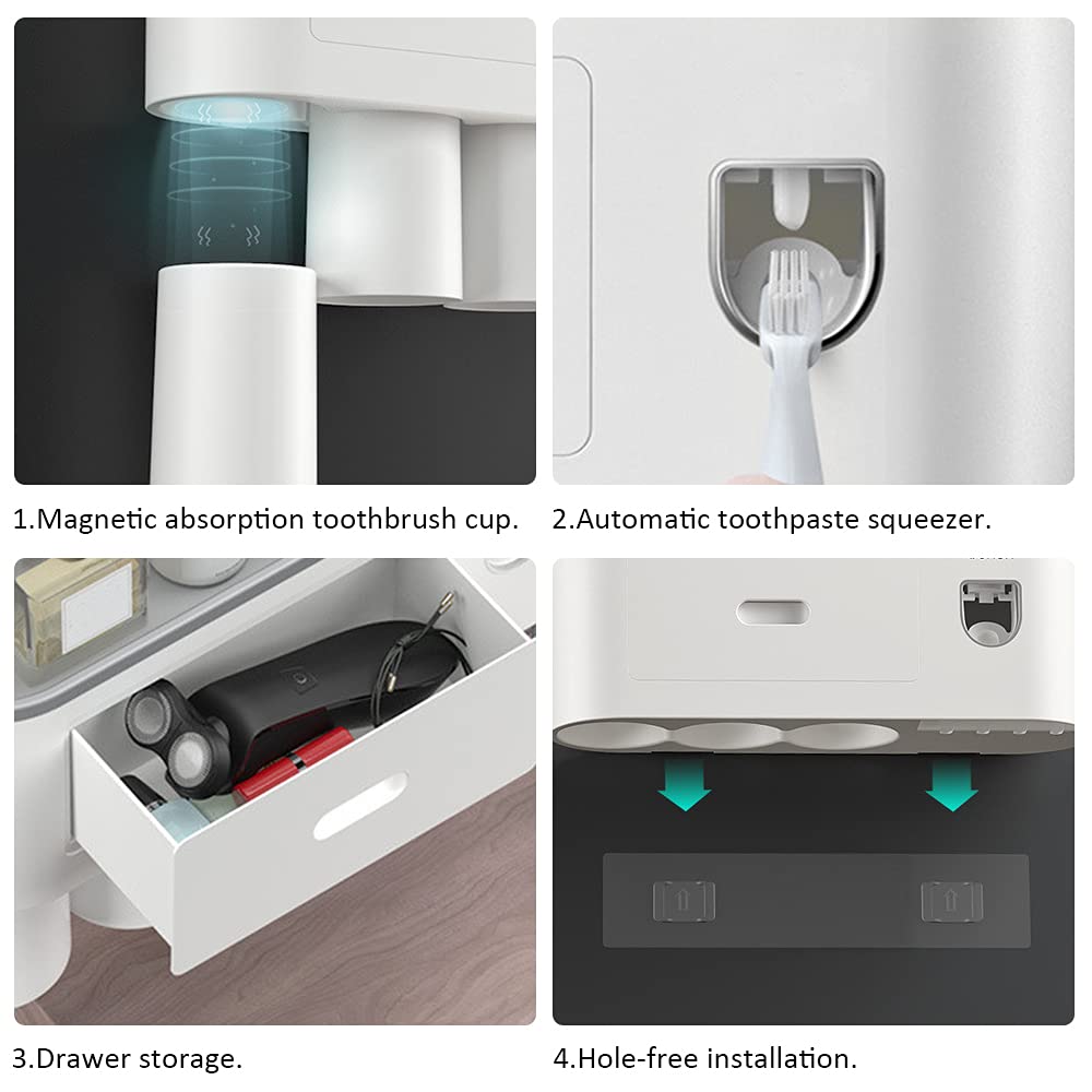 Porta spazzolino da denti a parete con dispenser automatico di dentifricio, sterilizzatore UV, 5 alloggiamenti per spazzolini da denti, nero e oro | Leroy Merlin