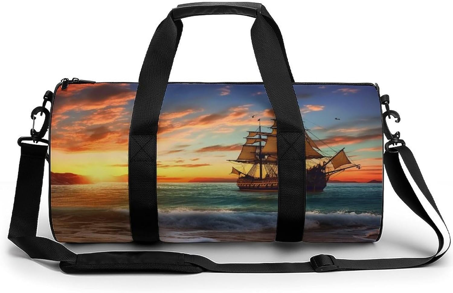 Sports Gym Bag for Women Men Travel Duffel Bag Tote Weekender Bag Pirate Ship in The Sunset Carry on Overnight Bag for Travel Swimming Fitness Workout Sports Duffle Bag