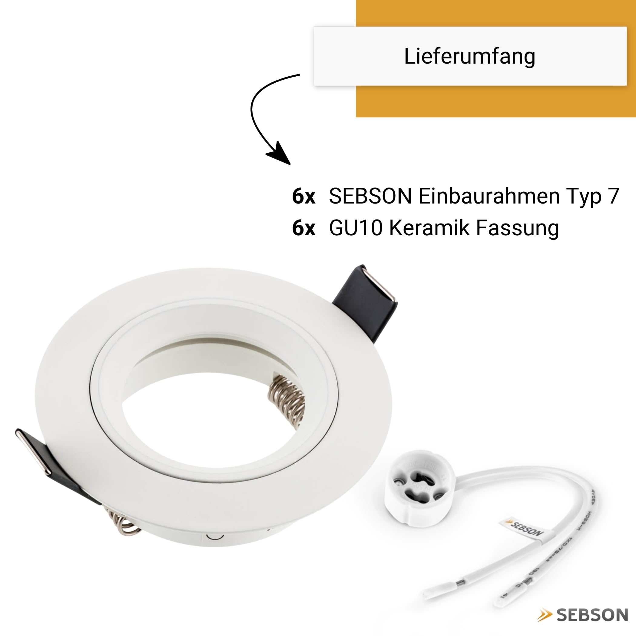 SEBSON Gehäuse für Einbaustrahler mit GU10 Fassung - Einbaurahmen Alu, nicht schwenkbar - Lochdurchmesser 60-70mm Abdeckung Ø80mm Deckenspot - 6er Set