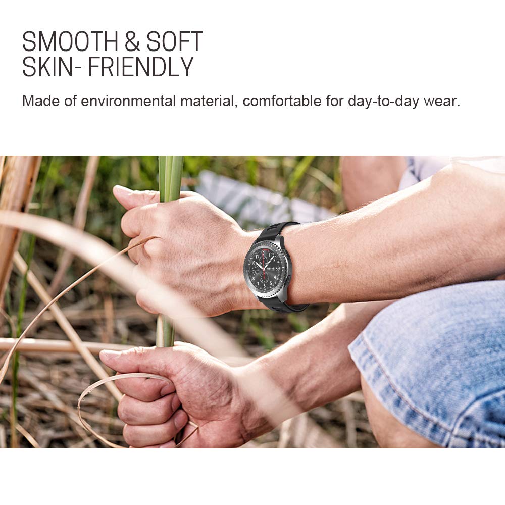 NotoCity for Gear S3 Frontier/Classic Band Galaxy Watch 46mm, 22mm Soft Silicone Replacement Band for Gear S3 Frontier/S3 Classic/Galaxy Watch 3 45mm/Ticwatch Pro S2/E2(black gray)