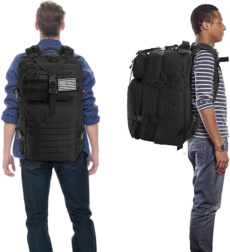 Miniatura 5 de Elsjoy Mochila táctica militar negra, 45L, paquete grande de asalto militar de 3 días, mochila militar MOLLE para hombres, senderismo al aire libre,