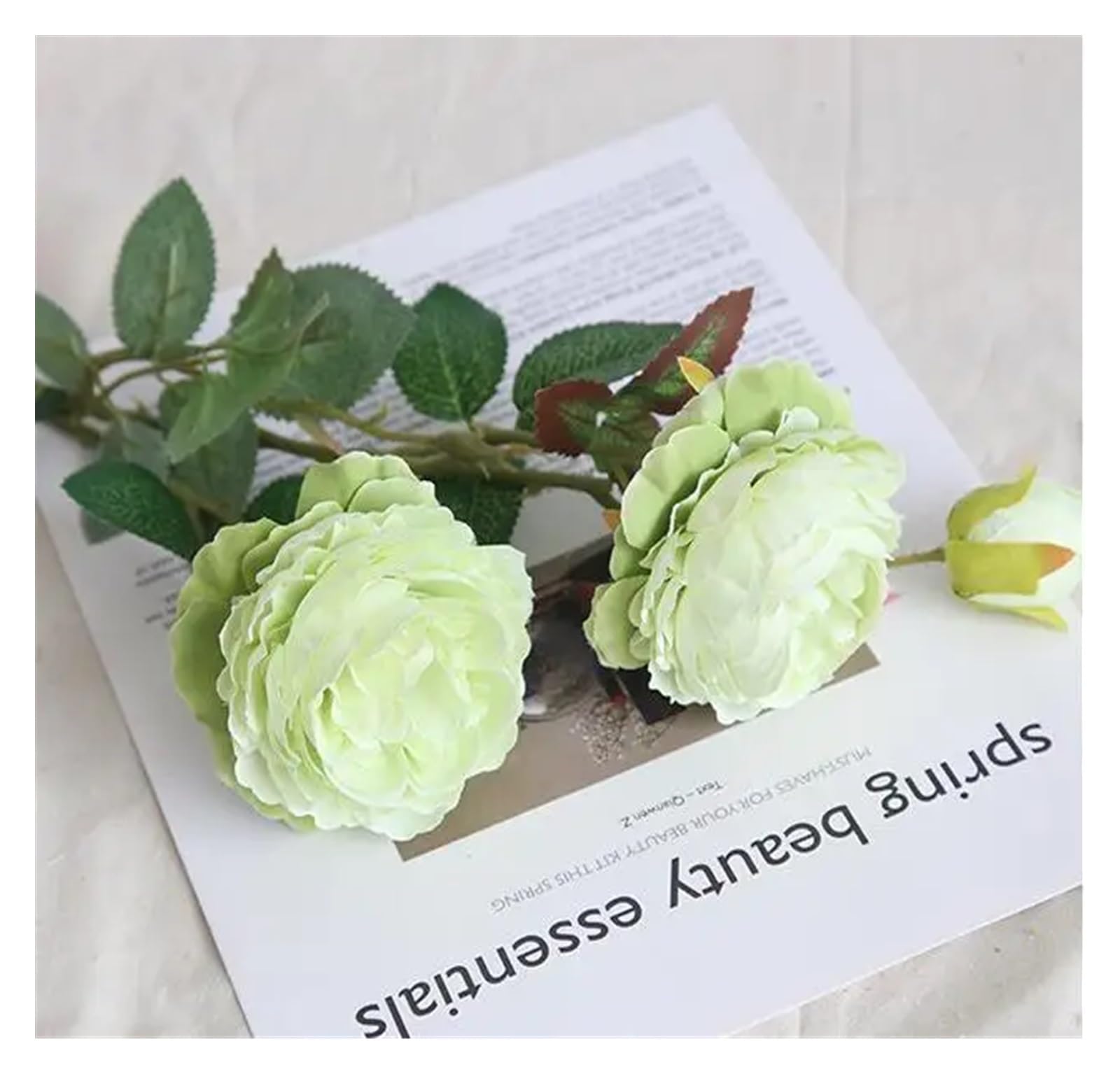 Fiori Finti Simulazione Fiore Bouquet di Rose Seta Artificiale 3 Teste Bouquet da Sposa peonia Composizione Floreale Decorazione di Nozze for Feste a casa Rosa centrotavola(Green)