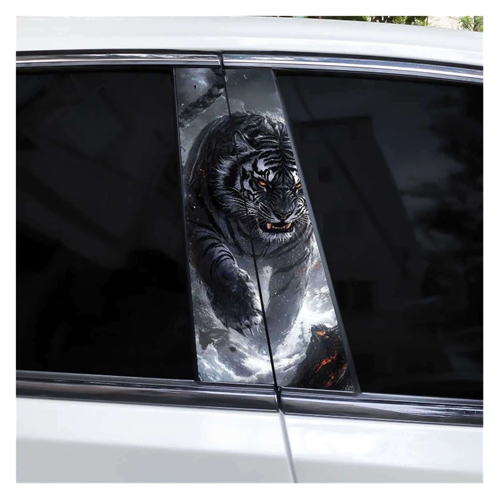 Car Side Decals 2pcs Lion Tiger Flame Animal Car Center Pillar Stickers Sunscreen and Waterproof B-Pillar Decal(Style J)