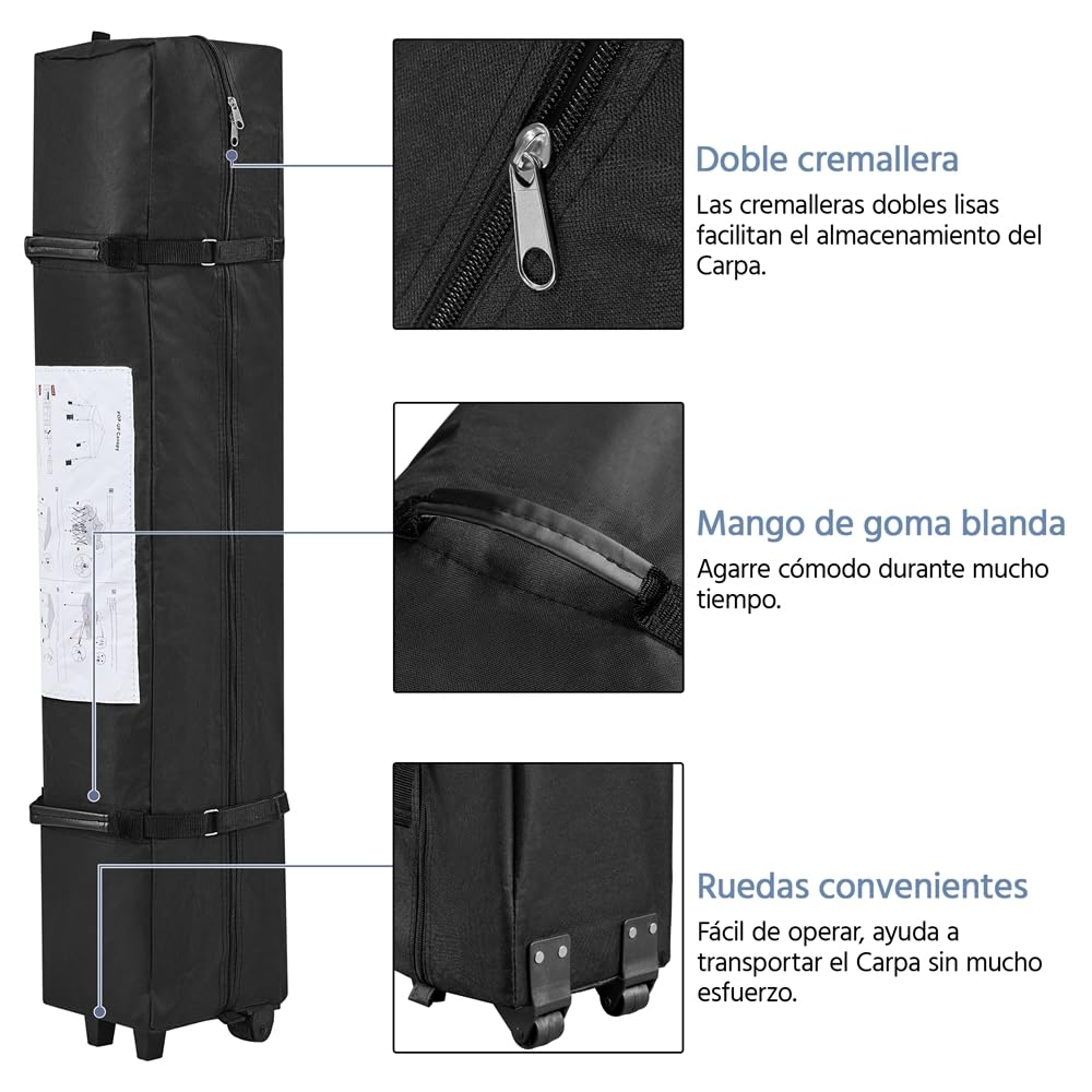 Yaheetech Carpa Plegable 3x3m Cenador Plegable para Exterior Pérgola Cuadrada con Diseño Pop-Up Altura Ajustable para Camp Playa Jardín Terraza Blanco