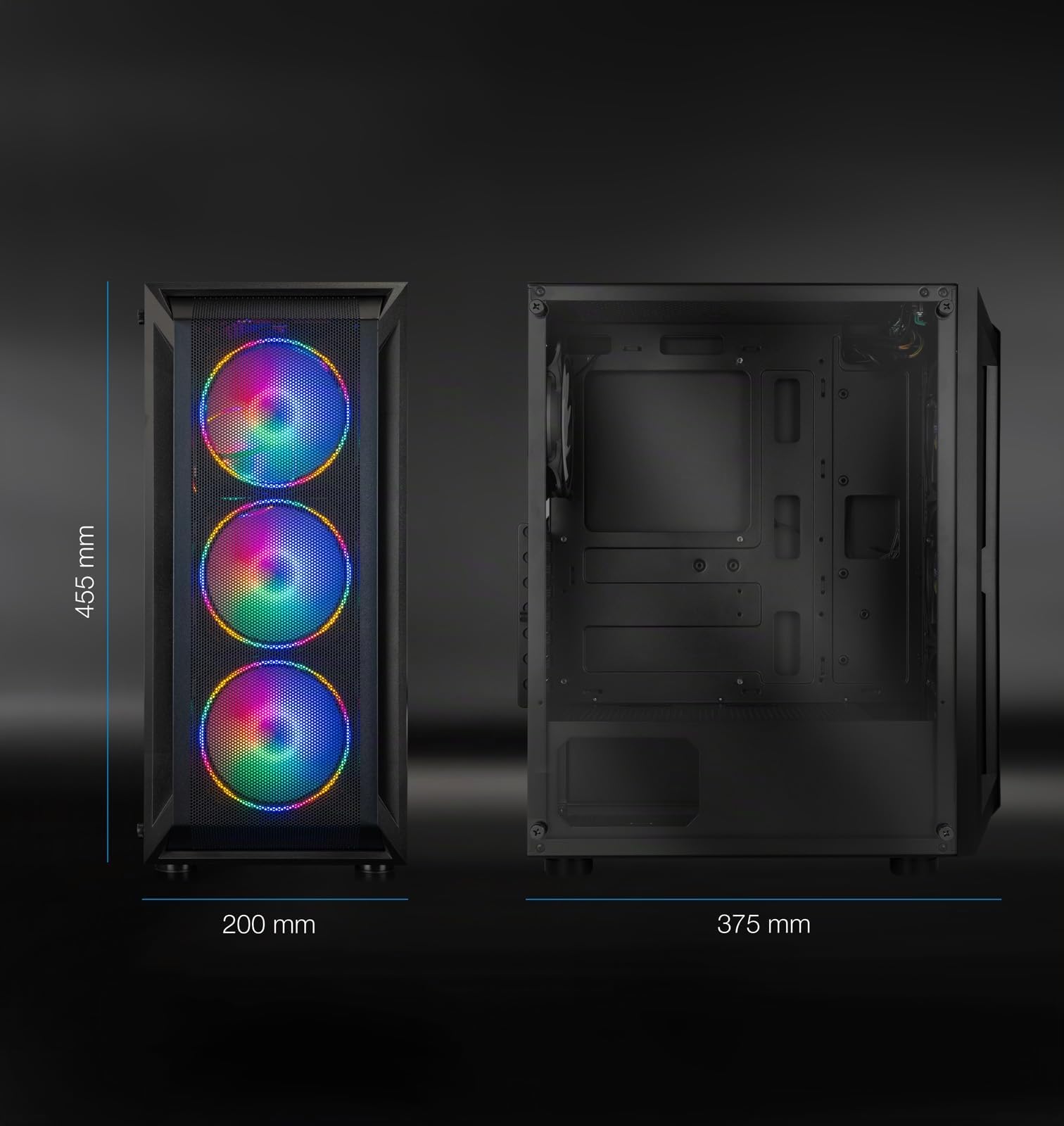 TOOQ TQGCC101-B - Case da gaming mid-tower "RAGNÄROK" ATX/MicroATX/Mini-ITX, vetro temperato, include 4 ventole RGB, Nero