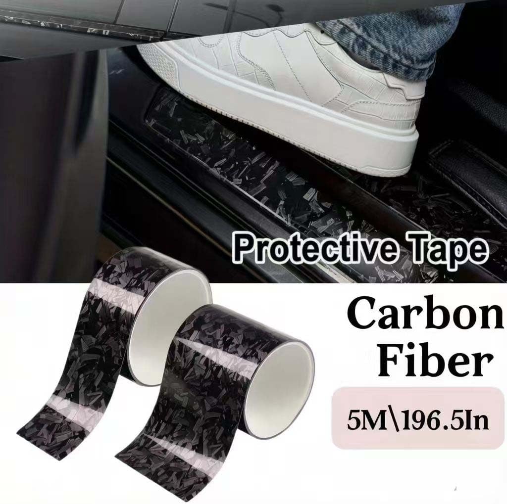 Black Forged Gloss Carbon Fiber Vinyl Wrap Tape, Door Sill Protector， for Auto Interior and Exterior DIY Decoration Vinyl (Black, 2inchx 30ft)