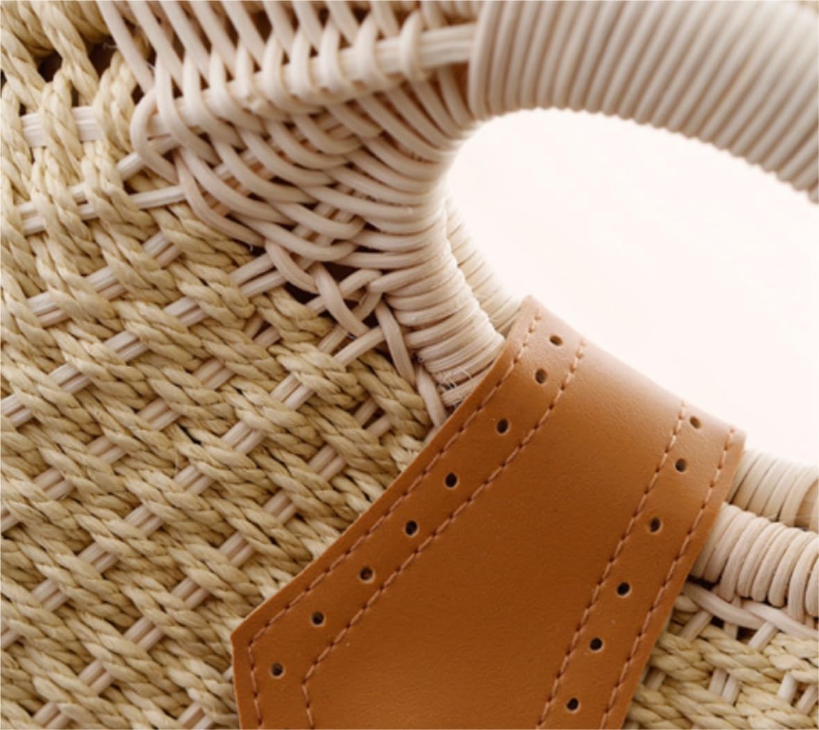 Sac de plage d'été Sacs De Paille D'été Sac À Main En Paille Tissé Femmes Rotin Tissé À La Main Rond La Date et Les Vacances(Color:A)
