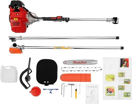 43CC 2-Stroke Gas Powered Pole Saw, Cordless Long Trimmer Power Gasoline Pole Saw Powerful Pruner Chainsaw Extendable Pole Saws for Tree Hedge Trimming Bush Pruning