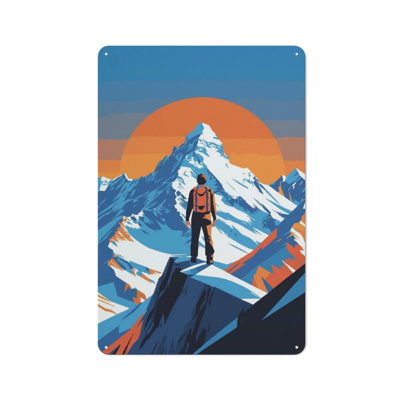 Junmoney Style-6 Mountain Climber At Peak Vector Illustration Vintage Metal Plaque 30X20cm For Living Room Wall, Suited To Living Room Decor Lovers