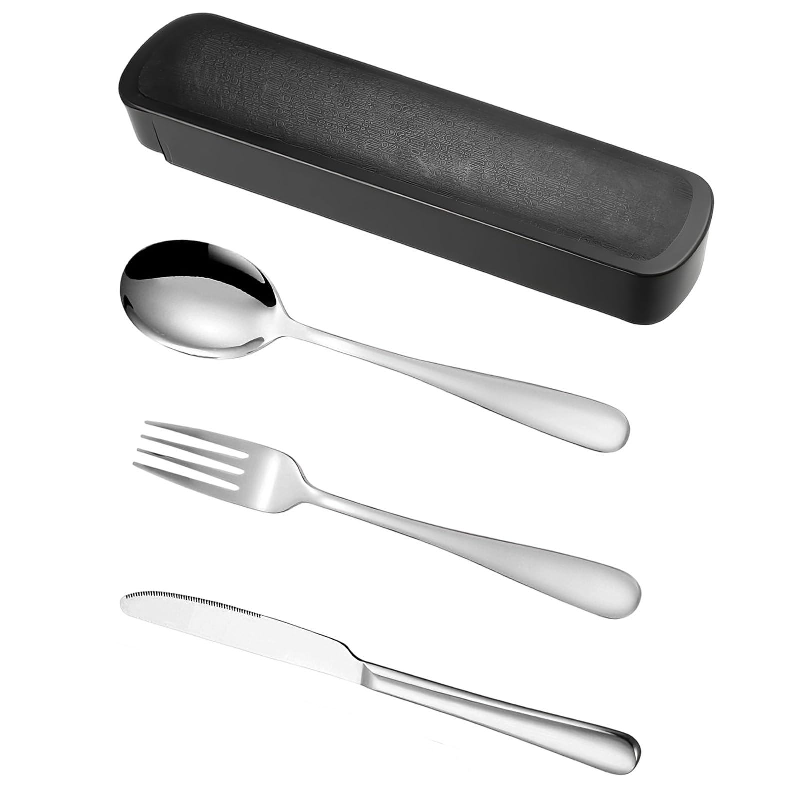 Cutlery Set with Case, Travel Cutlery Set for 1, Reusable Stainless Steel, Lunch Utensils with Fork Spoon Knife for Camping, Picnic School Office Flatware Set Mirror Polished Dishwasher Safe 3 PCS