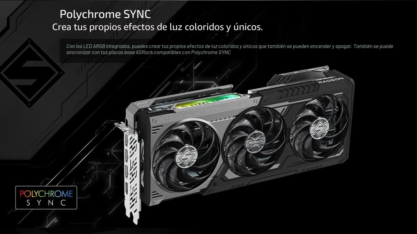 ASRock AMD Radeon RX 9070 XT Steel Legend Dark - Tarjeta gráfica DDR6 de 16 GB