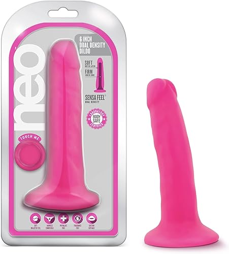 Sensa Feel - Consolador realista de silicona de 6 pulgadas, color rosa, con ventosa suave de doble densidad, compatible con correa, polla delgada