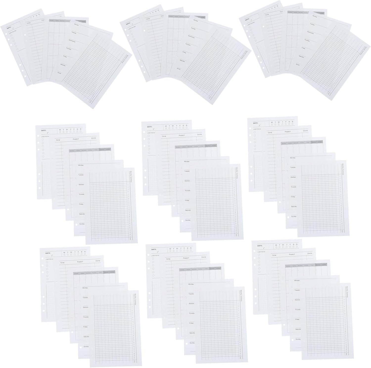 A5 Planner Refill Paper 5 Sets 6 Hole White Pages for Binder