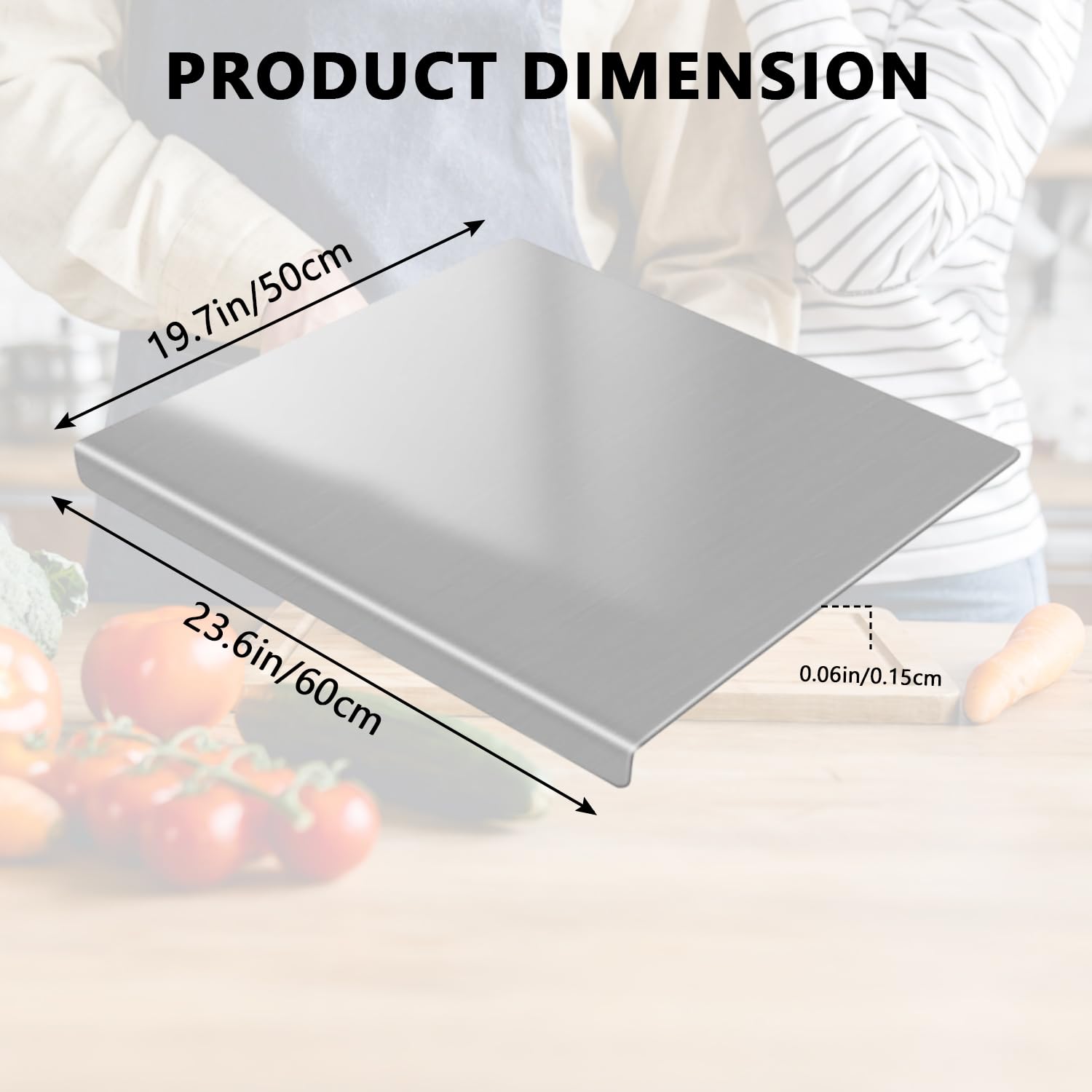 Großes Schneidebrett aus Edelstahl 60 x 50 x 0.15 cm Doppelseitiges Schneidbretter mit Anschlagkante Rutschfeste Cutting Board Küchen Arbeitsplatte für Fleisch Obst Gemüse Brot und Backen